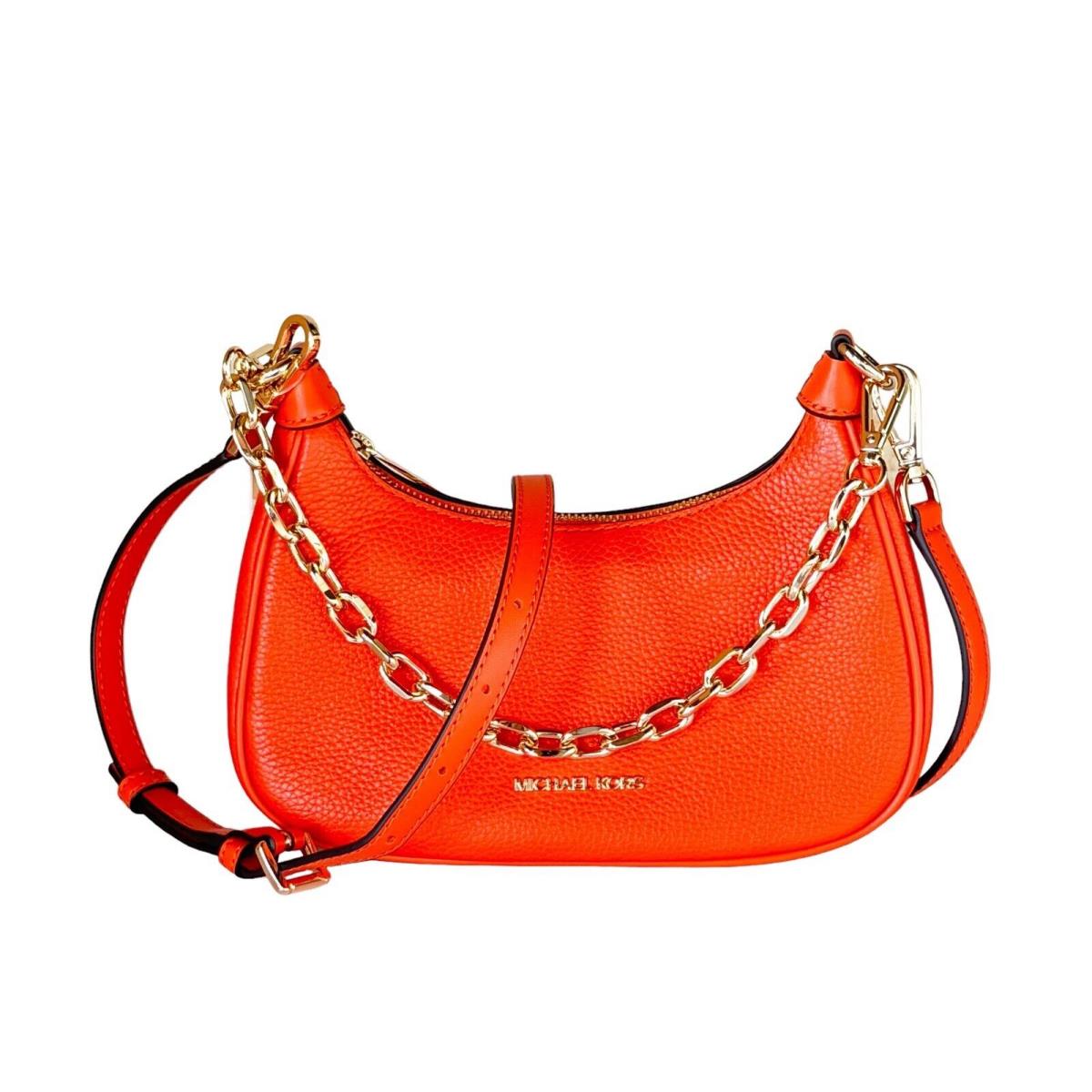 Michael Kors Medium Pochette Shoulder Chain Crossbody Leather Bag Poppy