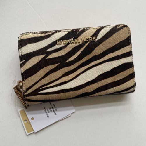 Michael Kors Camel Multi Jet Set Small Zip Coin Card Cases Calfhair Wallet