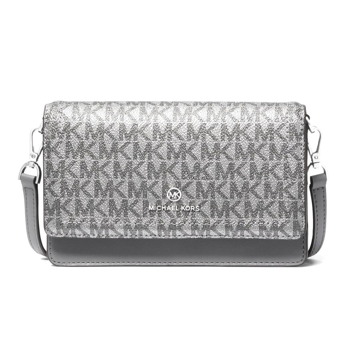 Michael Kors Jet Set Charm Coated Canvas Phone Wallet Crossbody-silver