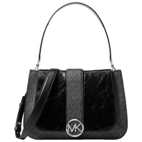 Michael Kors Lillie Signature Polished Top-handle Handbag Satchel Black/silver