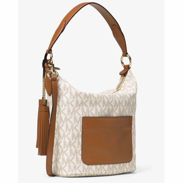 Michael Kors Elana Large Convertible MK Logo Shoulder Bag Vanilla