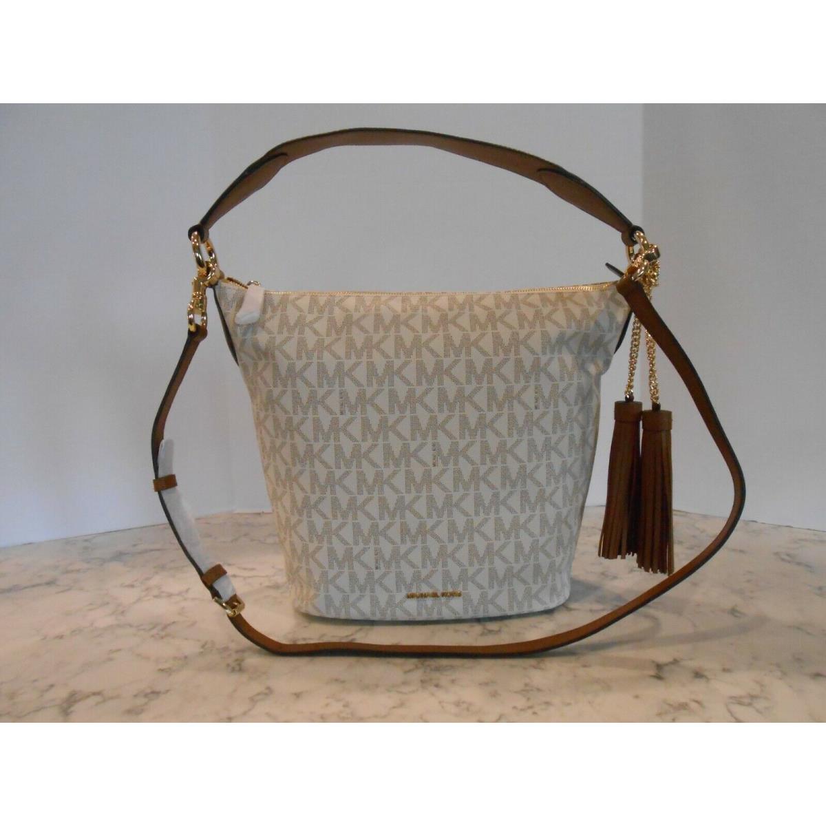 Michael Kors Elana Large Convertible MK Logo Shoulder Bag Vanilla