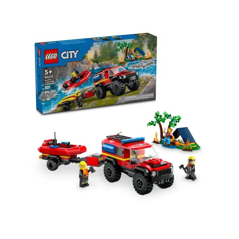 Lego 4x4 Fire Truck with Rescue Boat 60412 City Minifigure Building Set