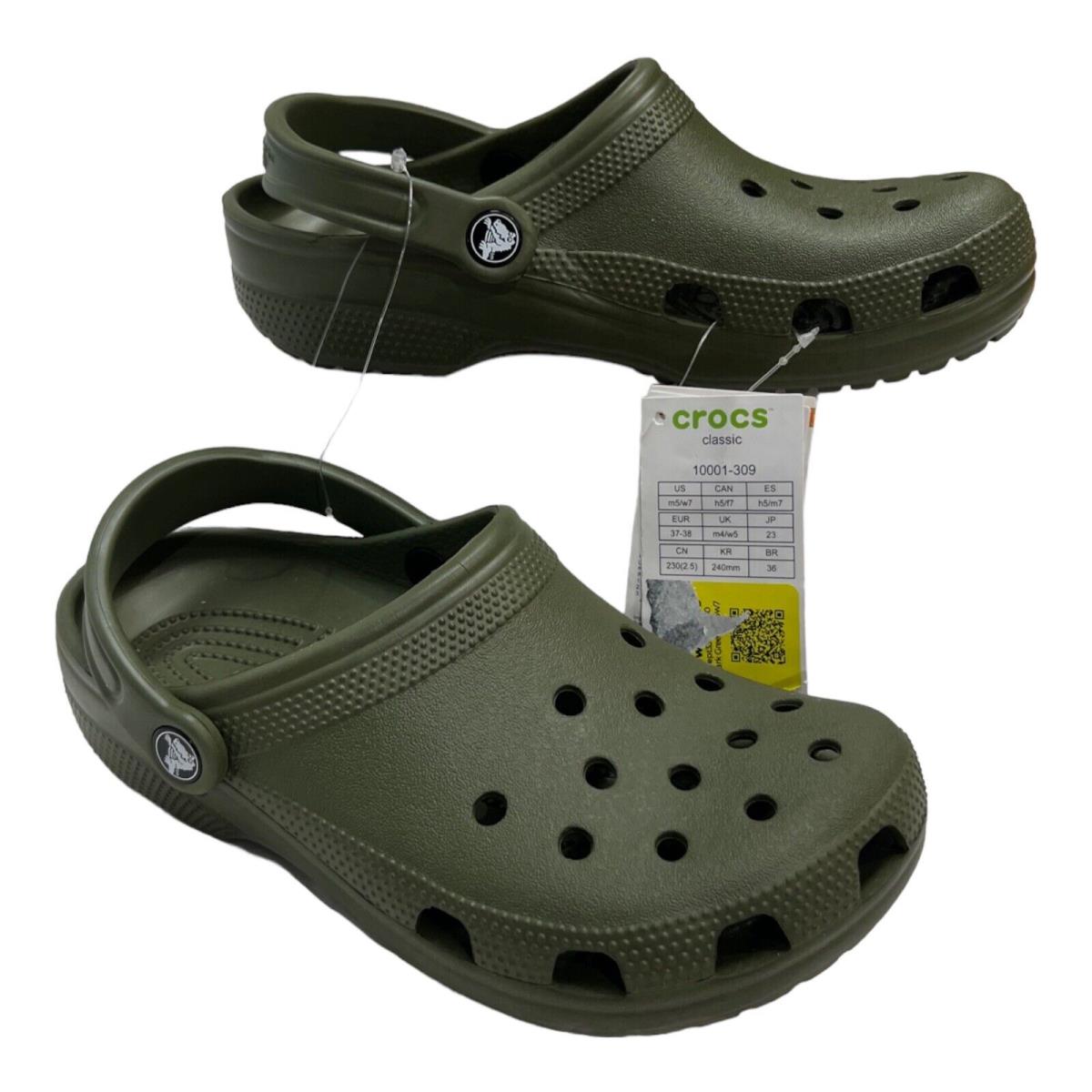 Crocs Unisex M5 W7 Classic Army Green Slip On Casual Water Shoe Clog Comfort