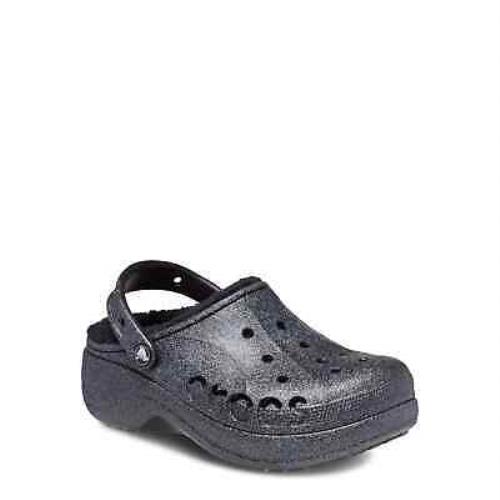 Crocs 209243-0WH-W10 Women`s Baya Platform Lined Clog Sandals Black Glitter 8