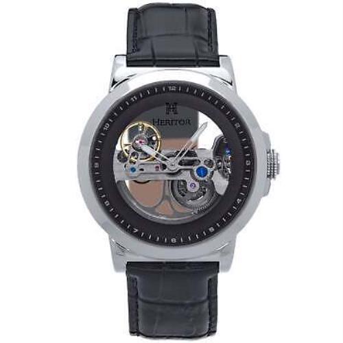 Heritor Automatic Xander Semi-skeleton Leather-band Watch - Silver/black