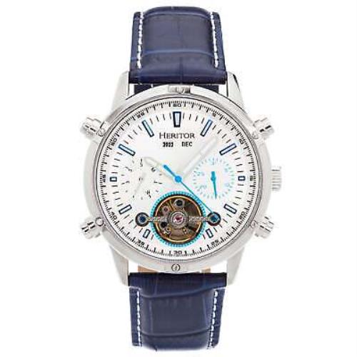 Heritor Automatic Wilhelm Semi-skeleton Leather-band Watch W/day/date - Blue