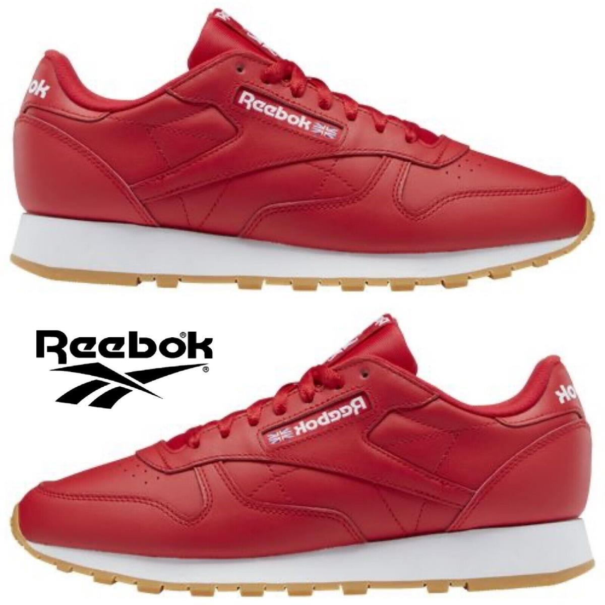 Reebok Classic Leather Running Shoes Men`s Sneakers Running Training Sport Red - Red, Manufacturer: Red/Beige