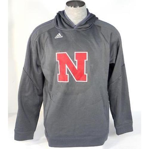 Adidas Climawarm Gunmetal Gray Nebraska Pullover Hooded Sweatshirt Hoodie Mens