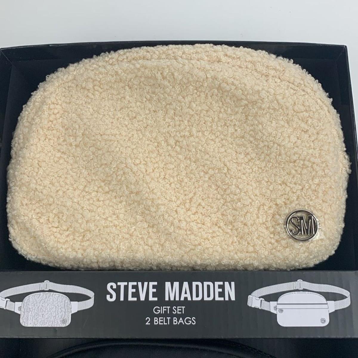 Steve Madden Belt Bag Set of Two Gift Set Sherpa Creme and Black Zip Close