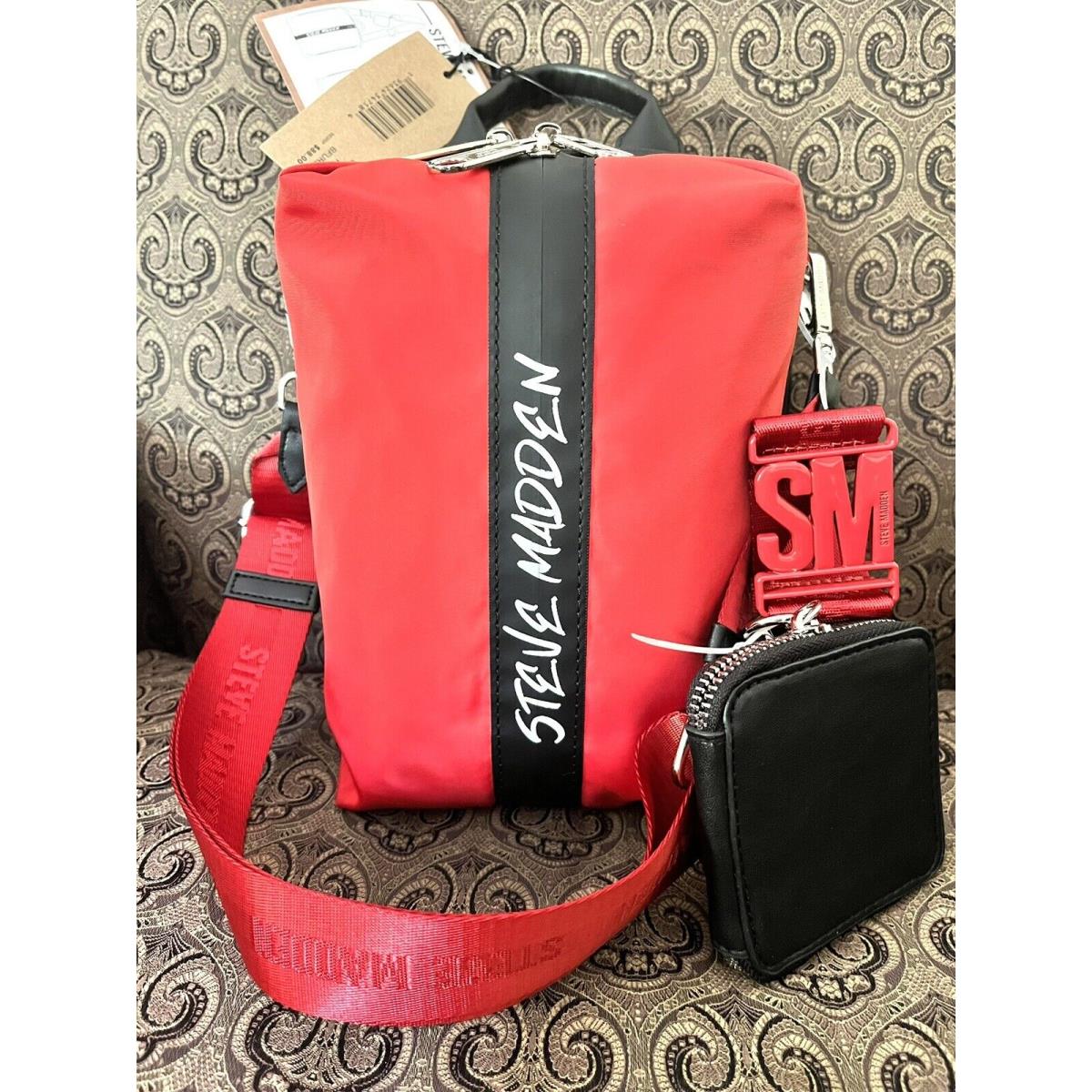 Steve Madden Sling / Crossbody Nylon Bag Bfuria Tik Tok Red Black Convertible