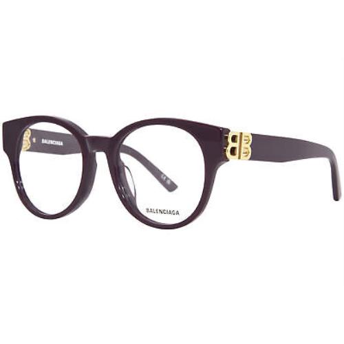 Balenciaga BB0173O 003 Eyeglasses Frame Women`s Violet Full Rim Round Shape 51mm