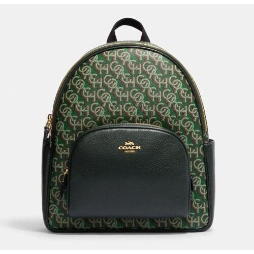 Coach Court Backpack with Coach Monogram Print In Forest Green Leather