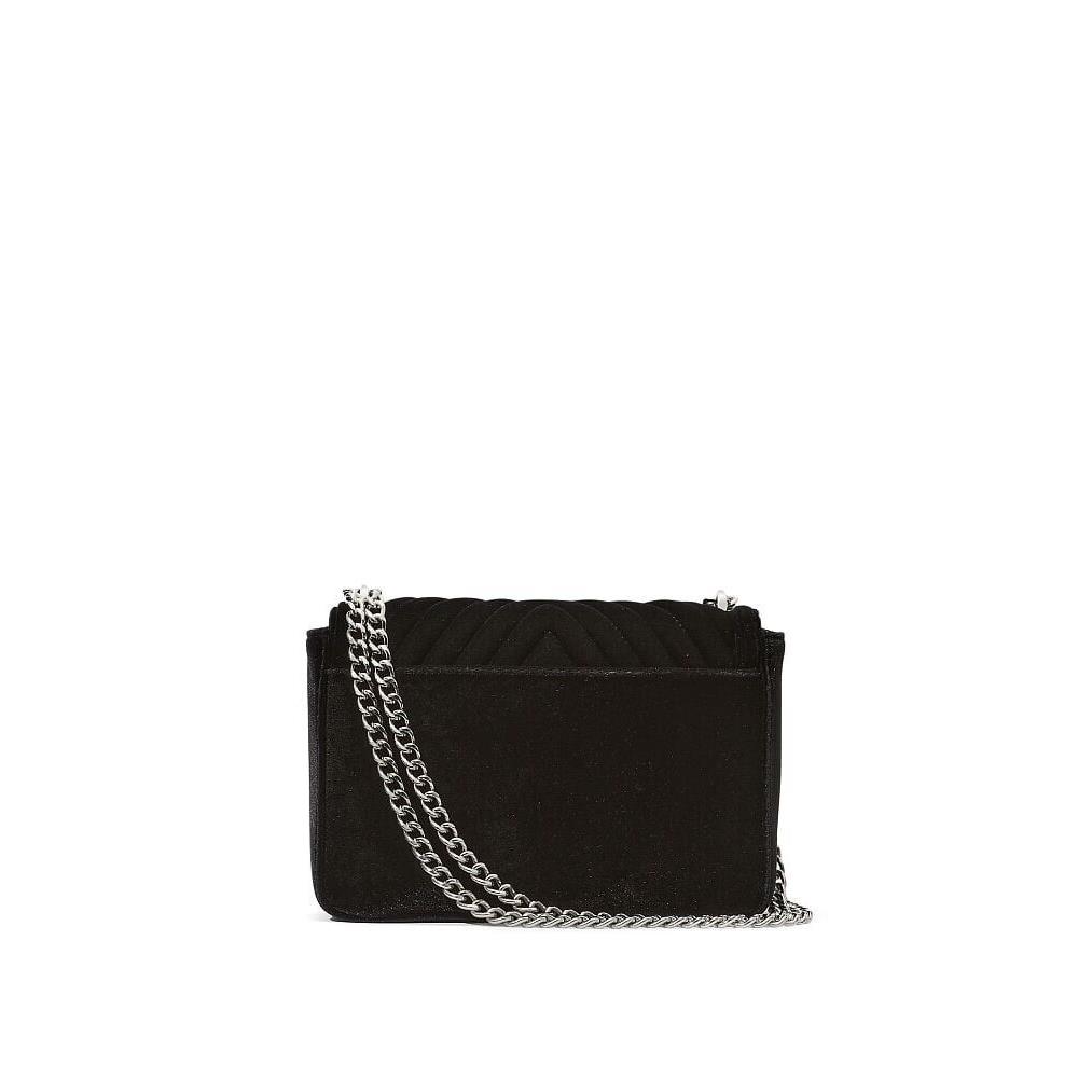 Victoria`s Secret VS Quilt Medium Shoulder Bag Black Velvet Studded Pebbled