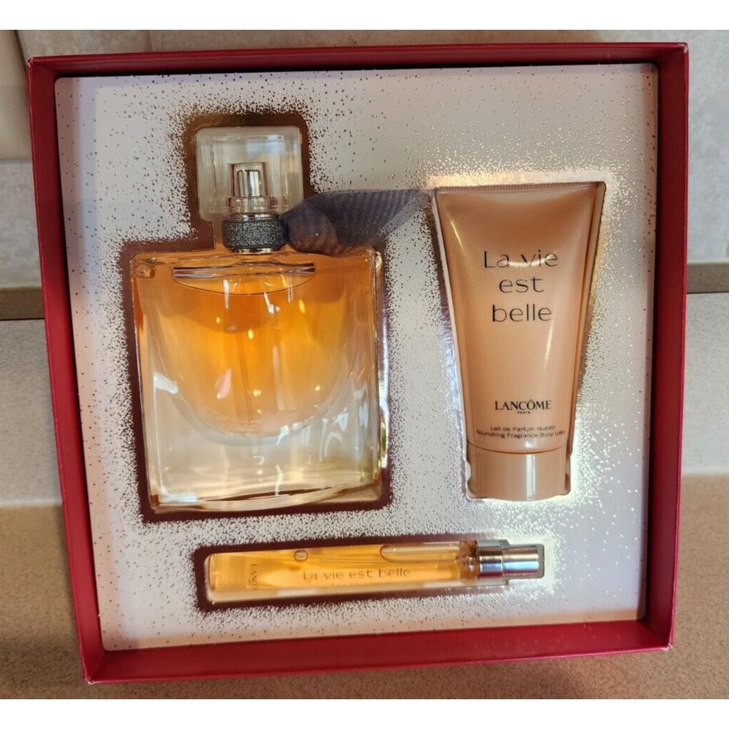 Lancome La Vie Est Belle 3 Pc Set Perfume 1.7oz Travel Spray Lotion 1.7oz