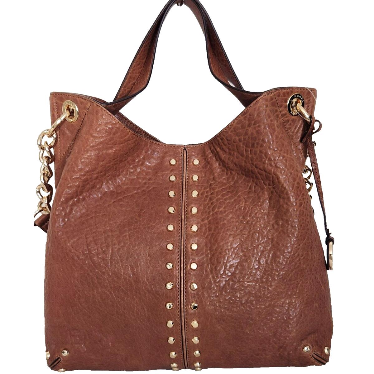 Michael Kors Uptown Astor Studded Walnut Brown Leather Large Tote Bag