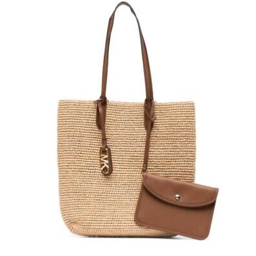Michael Kors Women`s Eliza Large Straw Tote Bag with Pouch Natural - Luggage