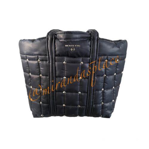 Michael Kors Stirling Large Studded Quilted Navy Recycled Polyester Tote Bag - Handle/Strap: Navy, Hardware: Silver, Exterior: Navy
