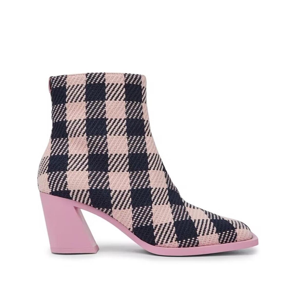 Camper Karole Ankle Boot Pink Black Plaid Check Women`s Size US 8 EU 38