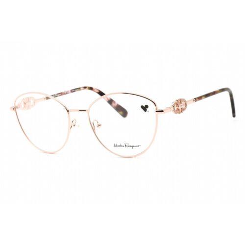 Salvatore Ferragamo Women`s Eyeglasses Rose Gold Metal Cat Eye Frame SF2220R 770