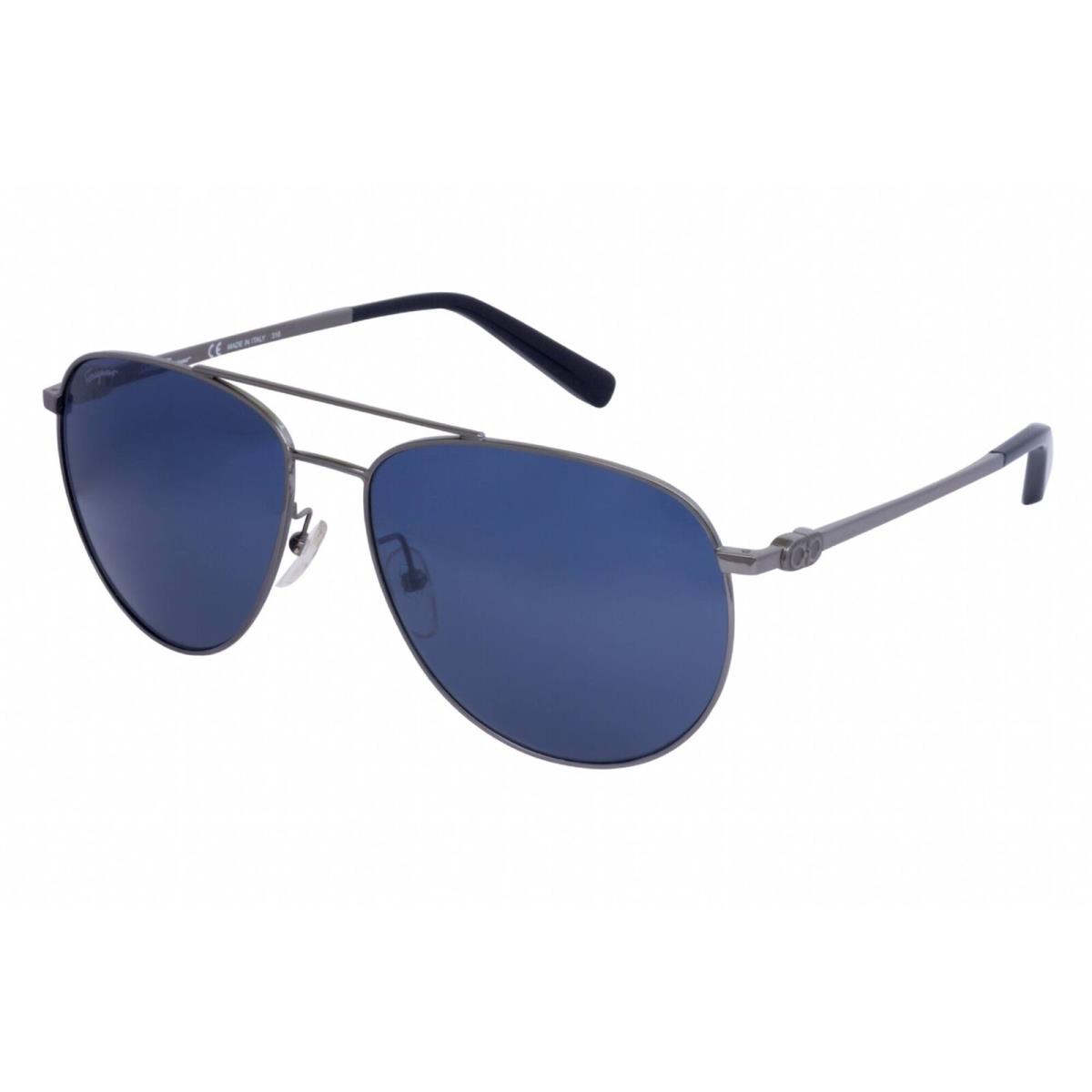 Salvatore Ferragamo Men`s Sunglasses Blue Lens Dark Gunmetal Aviator SF157S 015 - Frame: Dark Gunmetal, Lens: Blue