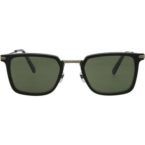Brioni Square/rectangle Sunglasses Shiny Solid Black Smooth Antique Silver Luxur