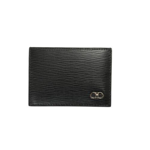 Salvatore Ferragamo Men`s Black Textured Pebbled Leather Card Case