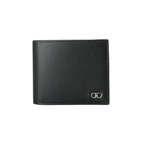 Salvatore Ferragamo Men`s Black Pebbled Leather Bifold Wallet