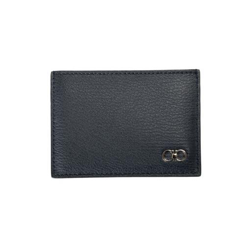 Salvatore Ferragamo Men`s Navy Blue Textured Pebbled Leather Card Case