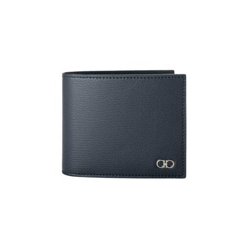 Salvatore Ferragamo Men`s Navy Blue Pebbled Leather Bifold Wallet