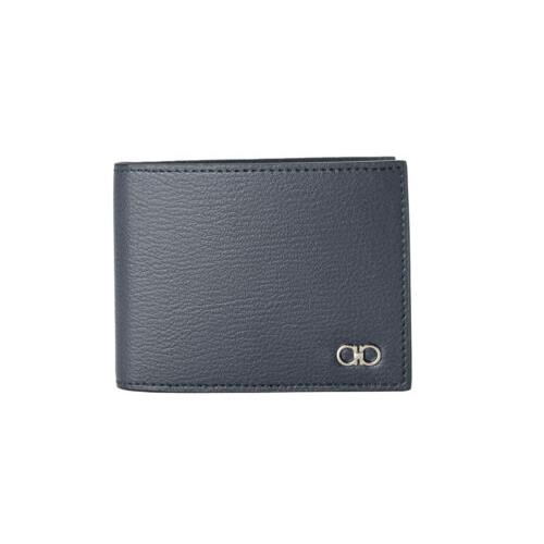 Salvatore Ferragamo Men`s Navy Blue Pebbled Textured Leather Bifold Wallet