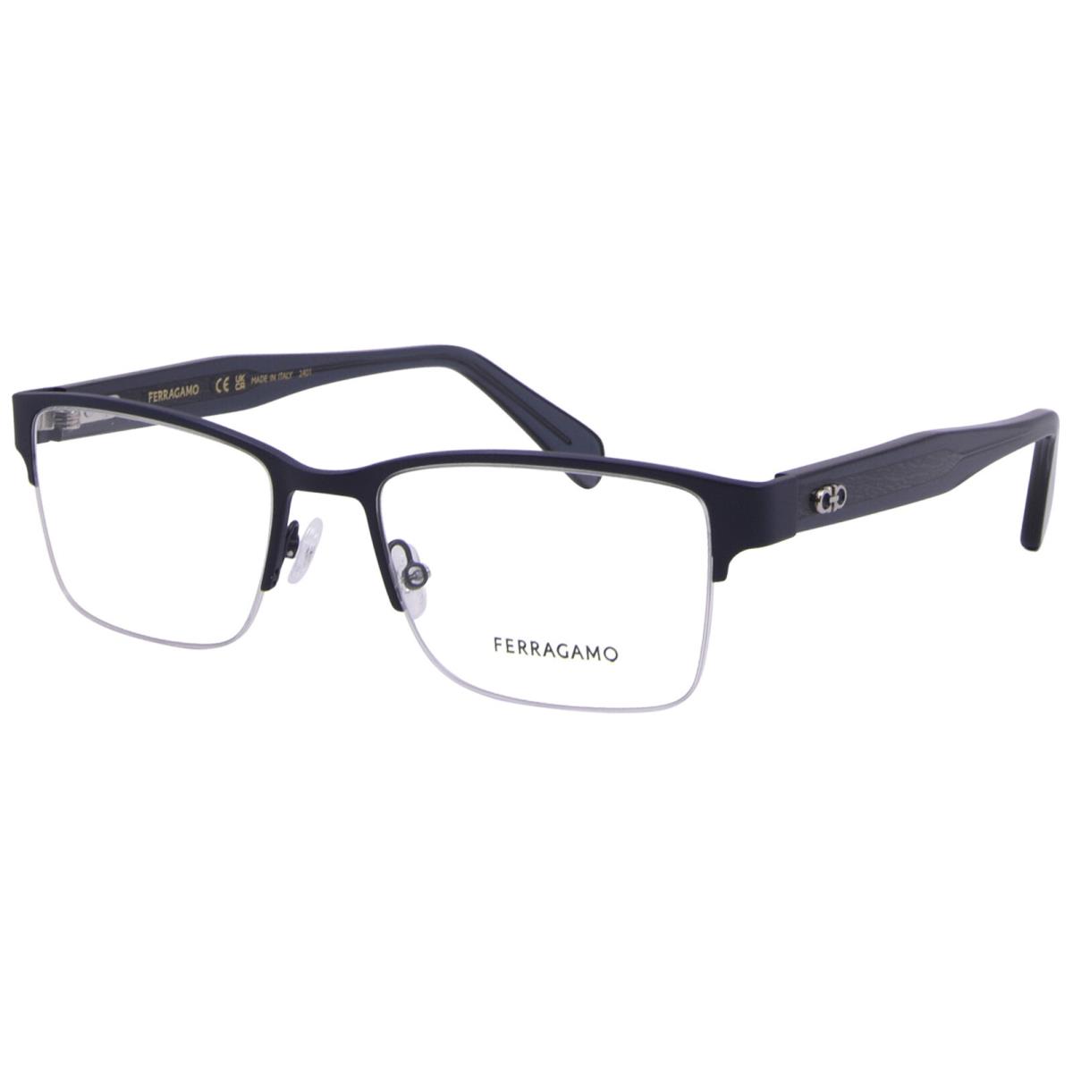 Salvatore Ferragamo SF2222 401 Eyeglasses Men`s Matte Blue Semi Rim 54mm