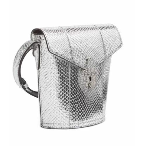 Calvin Klein Mini Bucket Crossbody Push Lock Series Silver Snake Embossed