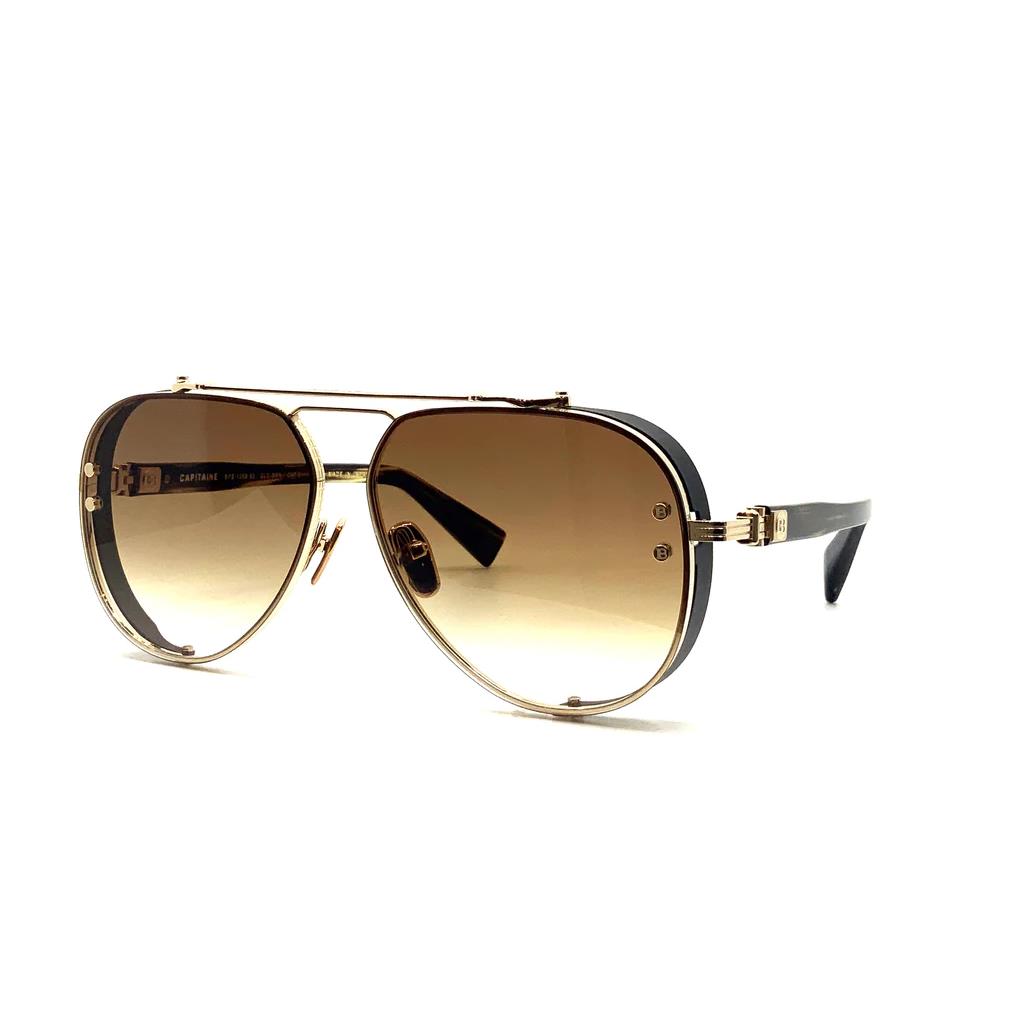 Balmain Sunglasses Capitaine Gold Brown Designer Frames Gray Lens 62MM