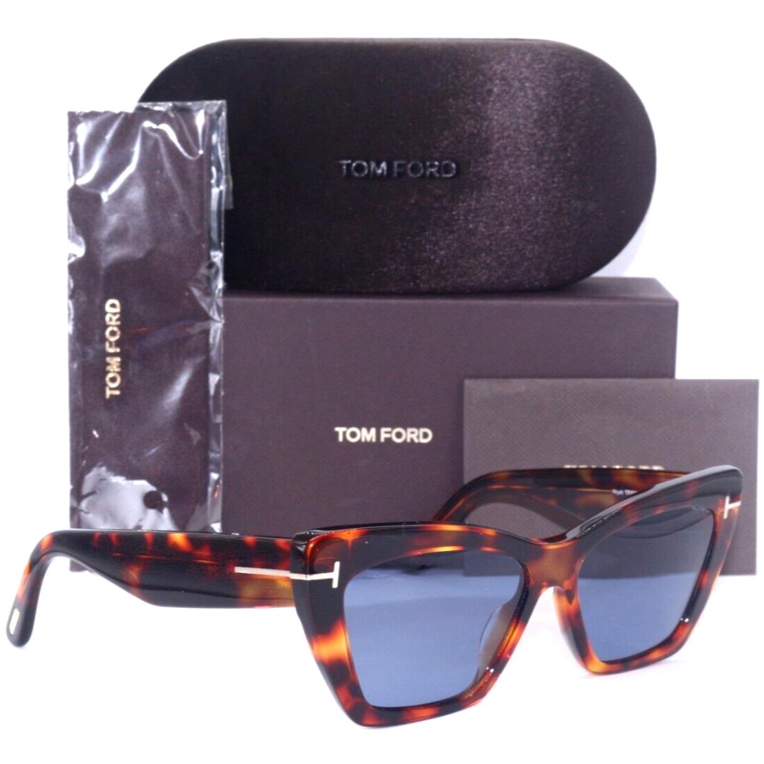 Tom Ford Wyatt TF 871 55V Havana W/ Blue Lenses Sunglasses 56-15 - Frame: HAVANA, Lens: Blue