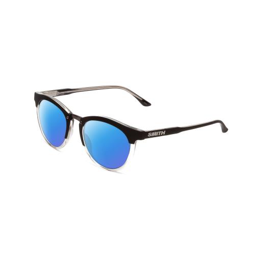 Smith Questa Women Round Polarized Sunglasses Black Crystal 50mm Pick Lens Color Blue Mirror Polar