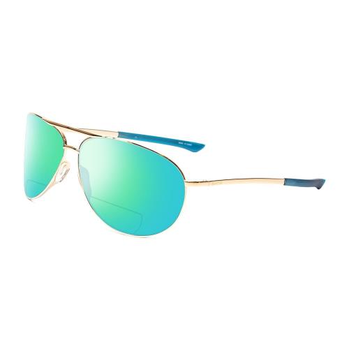 Smith Serpico 2 Unisex Polarize Bi-focal Sunglasses Power Gold 65mm Green Mirror