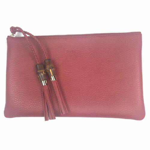 Gucci 449652 Red Leather Bamboo Tassel Zip Top Clutch/pouch