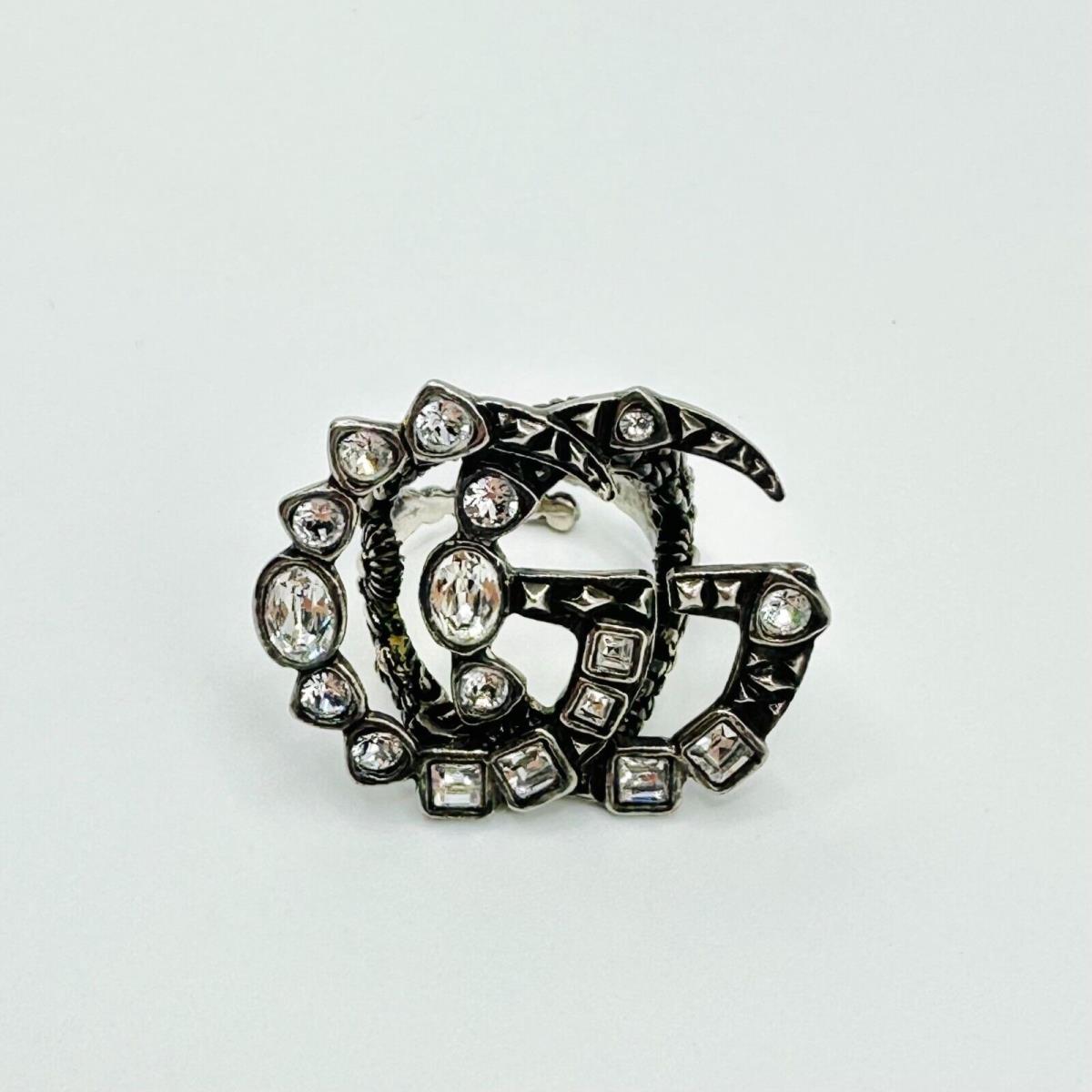 Gucci Aged Silver Marmont Ring with Crystal Interlocking G M 529050 8162