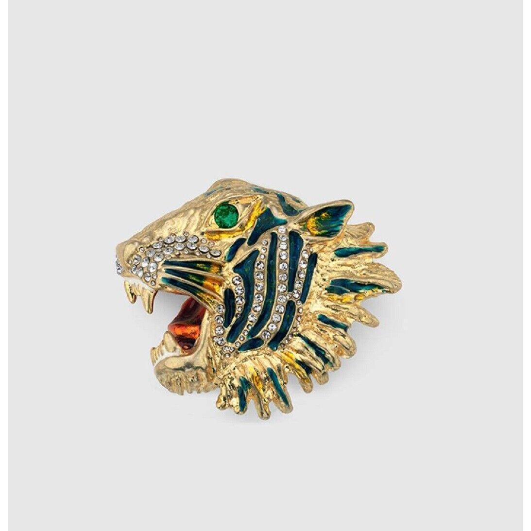 Gucci Women`s Bronze Rajah Tiger Head Ring with Crystals S 539159 8488