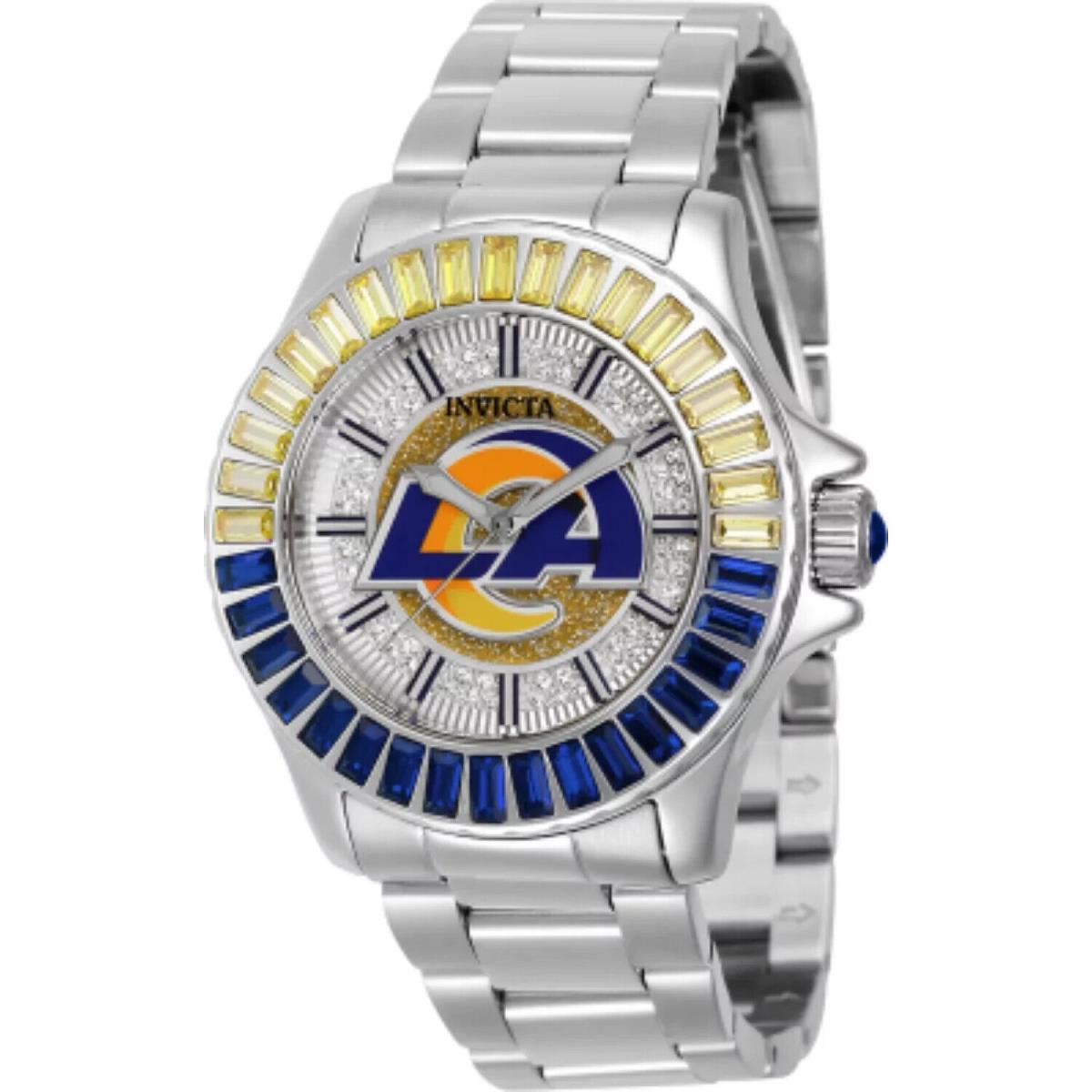 Invicta Nfl Los Angeles Rams Women`s 38mm Crystal Accent Quartz Watch 42666 - Dial: Silver, Band: Silver, Bezel: Silver