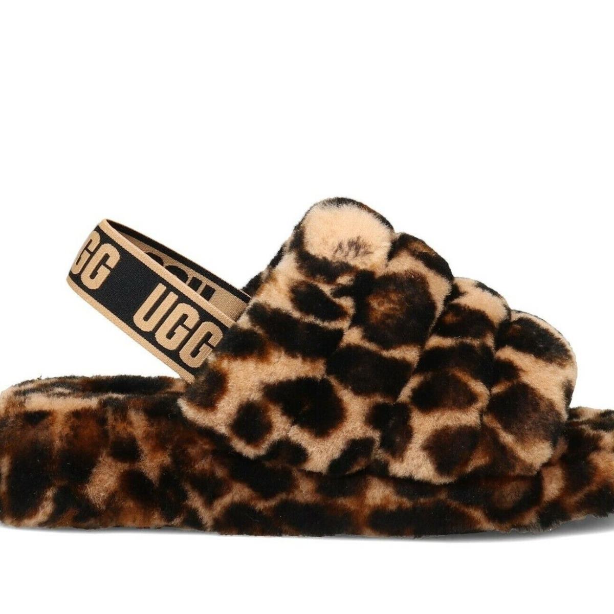 Ugg Women`s Fluff Yeah Slide Panther Print Slipper Butterscotch 1120903-BTC f