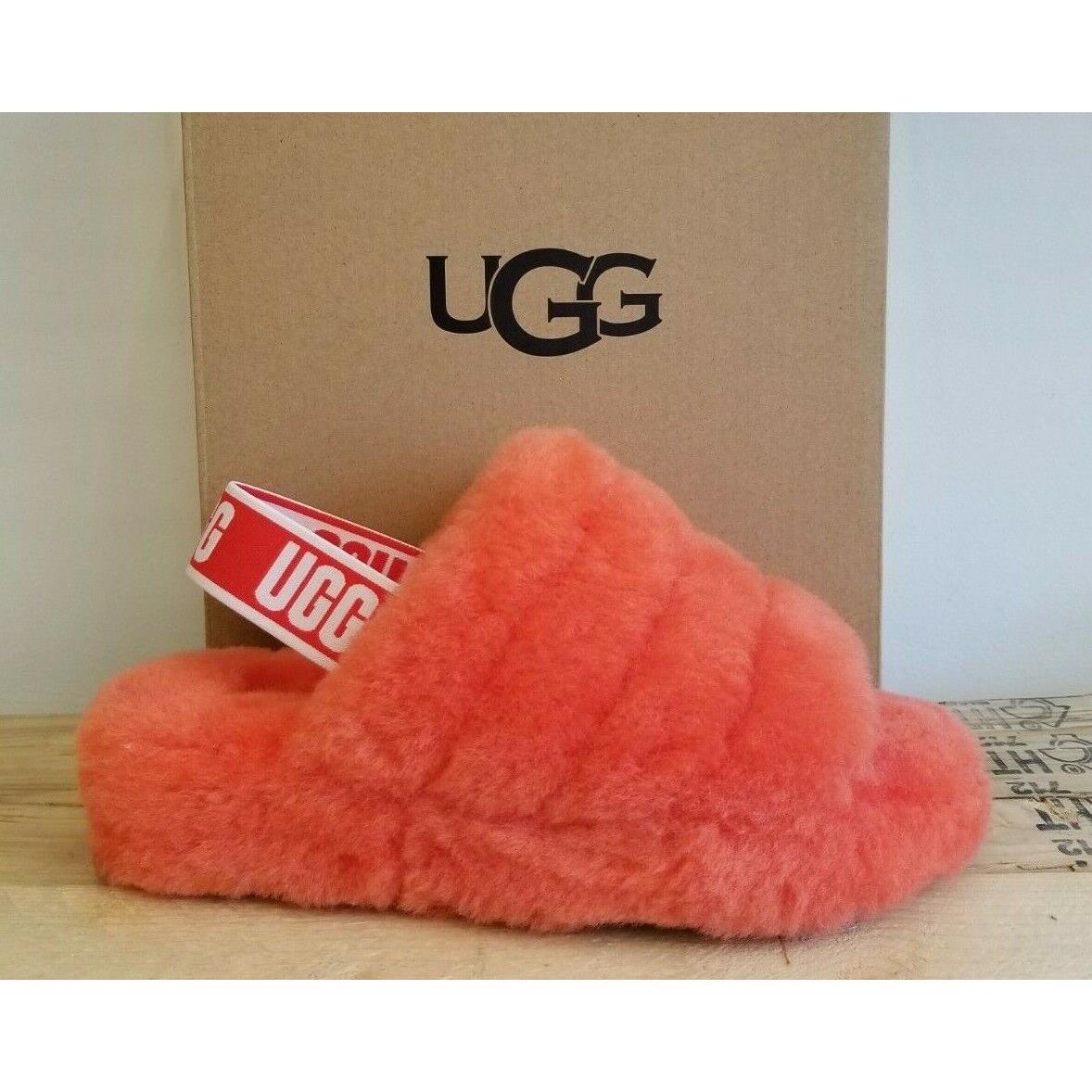 Ugg Australia Fluff Yeah Red Currant Sheepskin Slide Sandal For Women