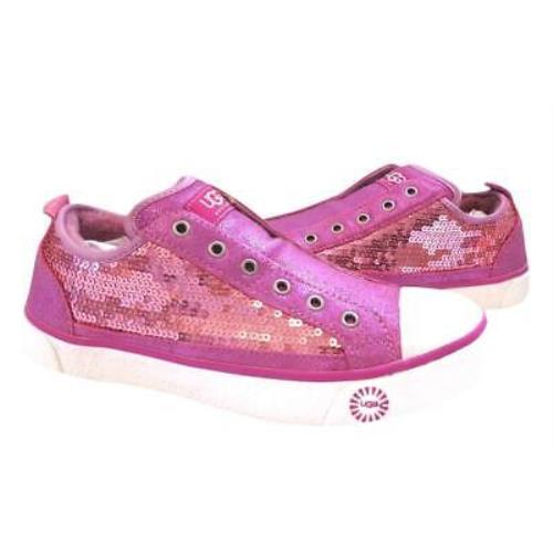 Ugg Laela Sparkles Sequined Leather Sparkly Sneakers Pink Raspberry