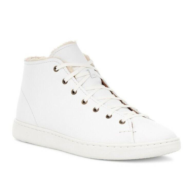 Ugg Men`s Pismo High Top Cozy Ankle Sneaker White Leather Lace Up 1110816 Size 8