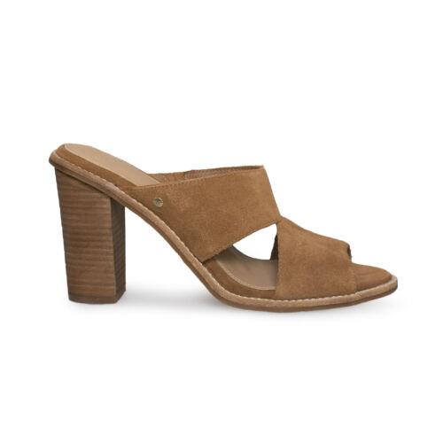 Ugg Celia Chestnut Suede Leather Stacked Heels Women`s Sandals Size US 9