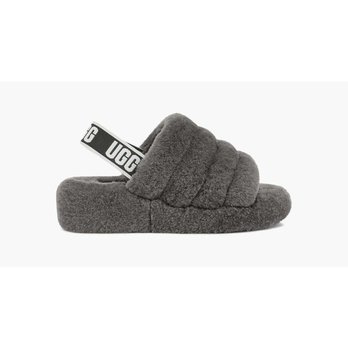 Ugg Women`s Fluff Yeah Slides Charcoal Size 10