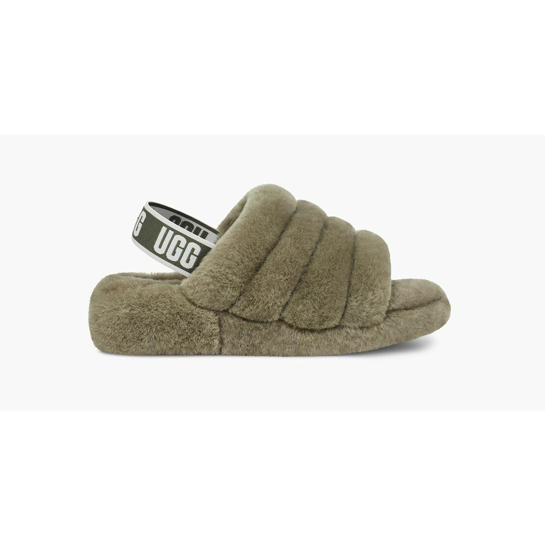 Ugg Women`s Fluff Yeah Slides Olive Green Size 9