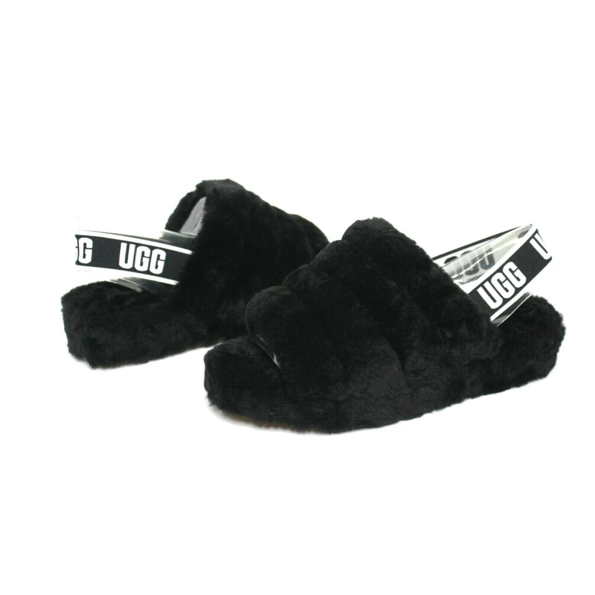 Ugg Fluff Yeah Slides Sheepskin Black Color Slipper Sandals Size 10 US
