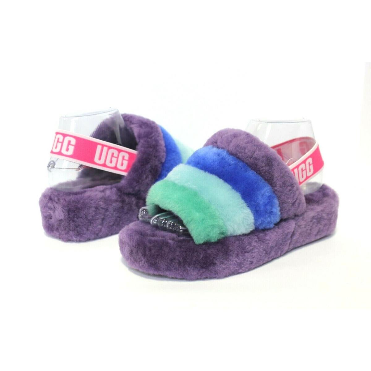 Ugg Fluff Yeah Slides Sheepskin Pride Rainbow Purple Color Slipper Size 6 US